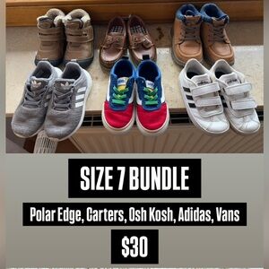 Toddler Boy Size 7 Shoe Bundle: Adidas, Vans, Carter’s, Osh Kosh, Polar Edge